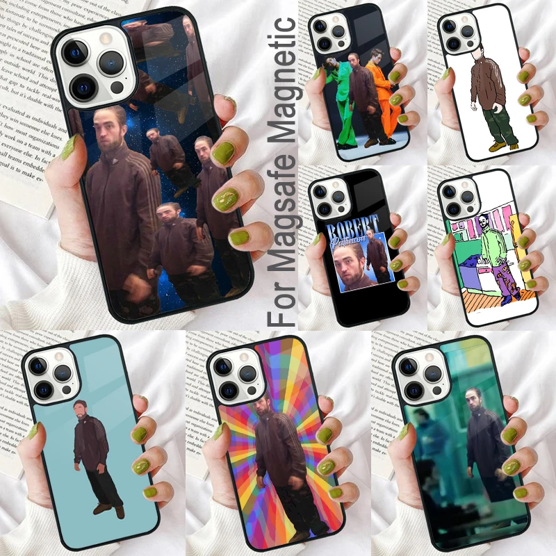 Robert Pattinson Standing Meme Magnetic Soft Phone Case for iPhone 16 Promax 15 Pro 13 14 Plus 11 12 Mini MagSafe Coque