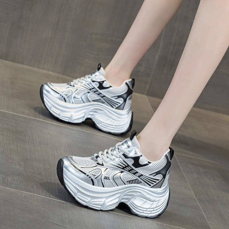 8cm Hidden Height Increasing Platform Sneakers Women Breathable Mesh Chunky Shoes Fashion Elevator Casual Walking Sports Shoes view 3