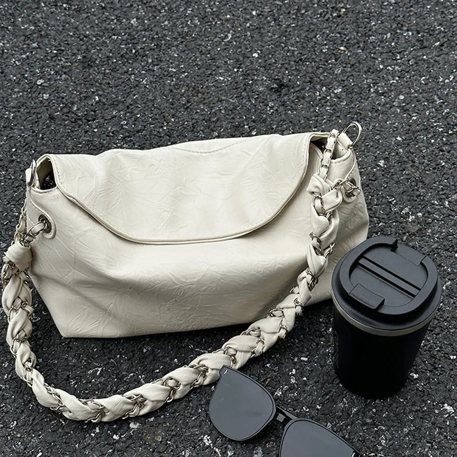 Sacs à bandoulière de banlieue pour femmes, sac à bandoulière avec chaînes de Niche, sac à main de grande capacité pour dames, sacs à main carrés à gratter en PU souple