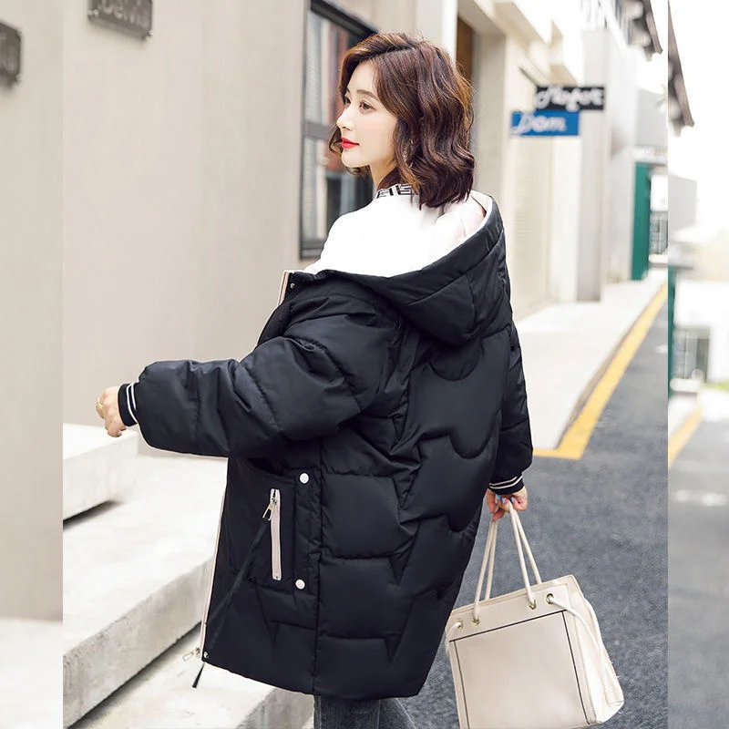 

2022 S-4XL Women Winter Coat Quilted Down Cotton Padded Jacket Thick Warm Hooded Parka Loose Cocoon Type Lady Outerwear 8-Colors