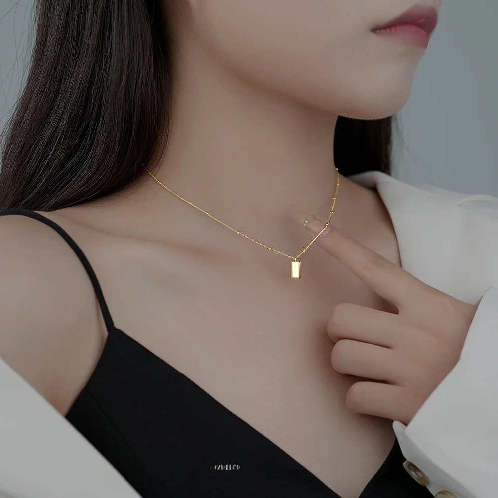 

S925 Sterling Silver Women's Nelace Cross-Border Original Design Gold Bri Pendant Lobone Chain Faion Jewelry