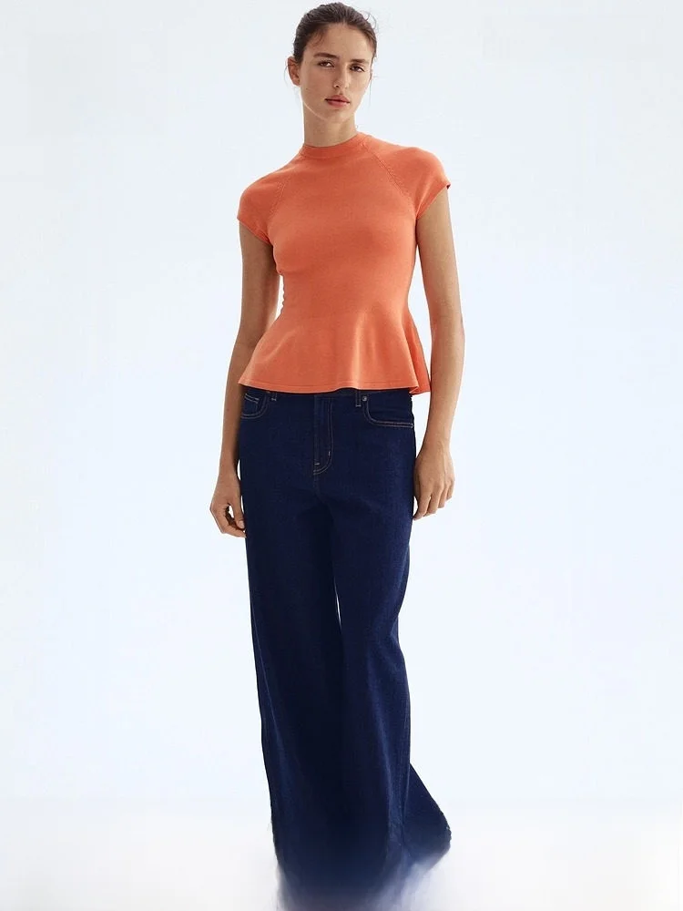

H&M Summer Women's Fine Knit Pleated Top 1299489 Casual Style Slim Fit Medium Softness Regular Length Suitable for All Ages