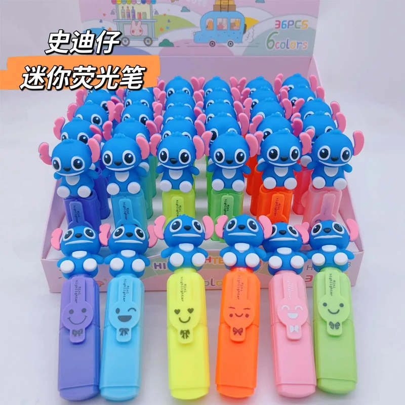 

Disney 6 Colors Lilo & Stitch Highlighter Pen Mini Handbook Pen Cute Marker for Students Stationery Gift Office Supplies