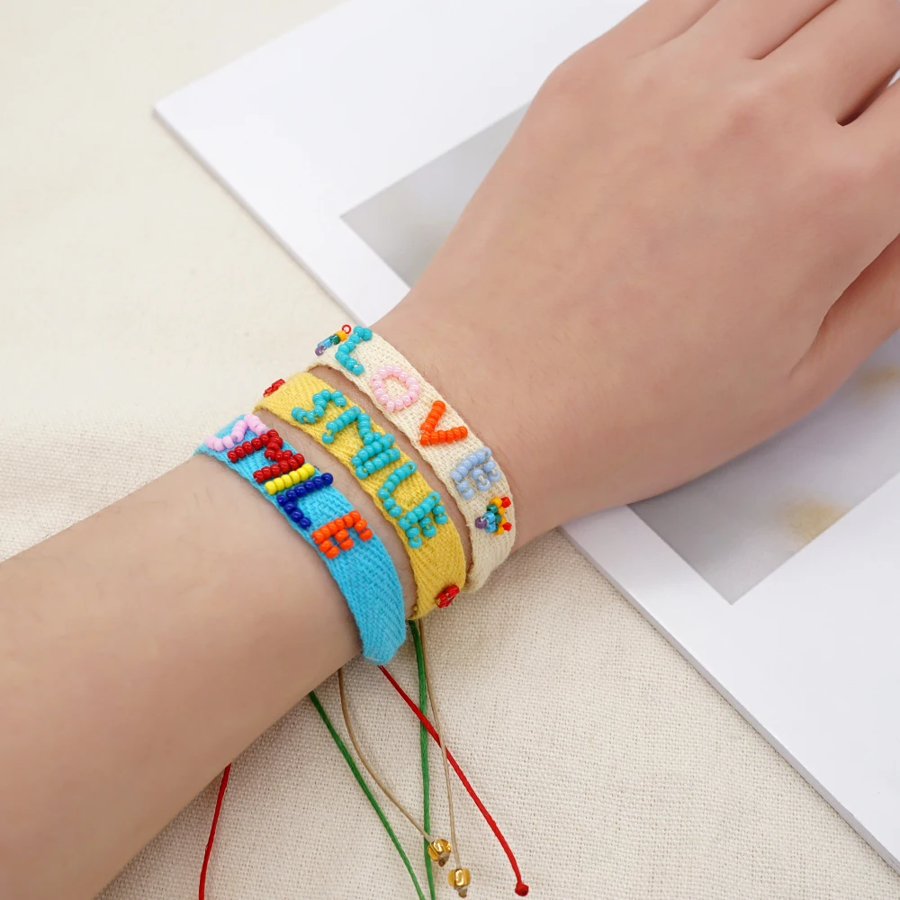 Go2BoHo Ribbon Fabric Bracelet Multicolor Boho Bohemian Jewelry Miyuki Bead Handmade Pulseras Love Letter  for Women