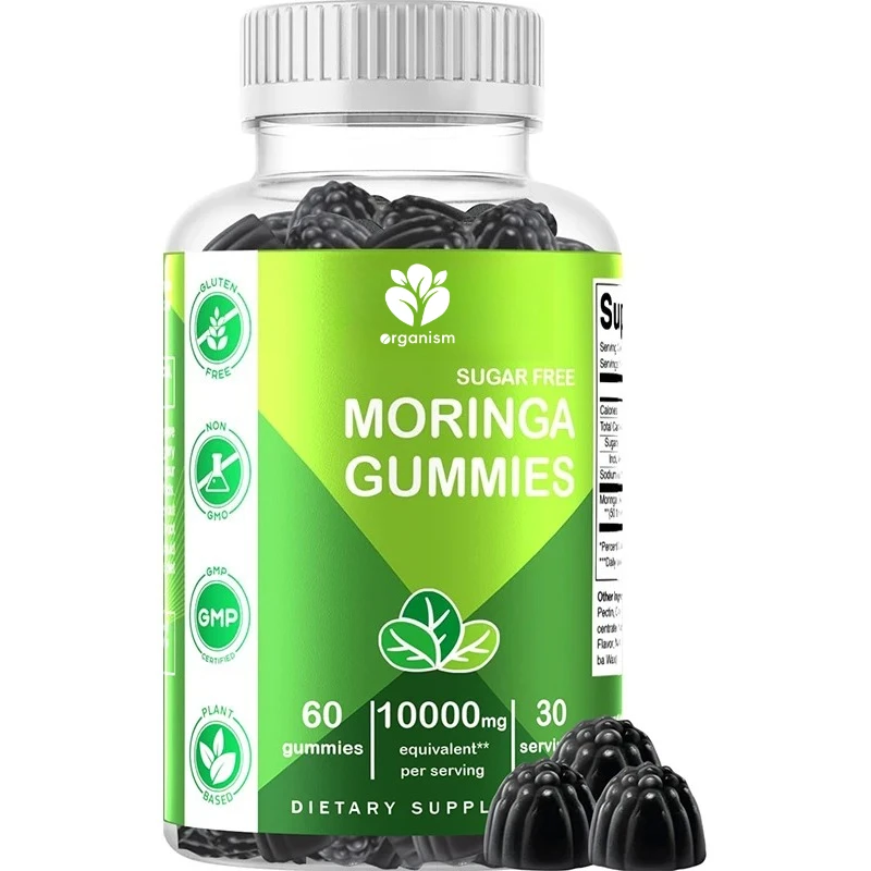 Caramelle gommose Moringa senza zucchero - equivalenti a 10.000 milligrammi per porzione (da 200 milligrammi estratto 50:1) -60 capsule