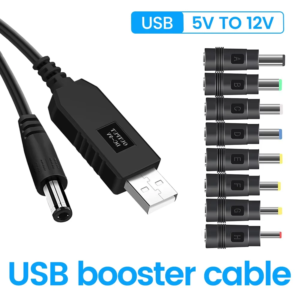 

USB to DC Jack Charging Cable 5V To 12V Boost Converter 8 Adapters for Wifi Router Mini Fan Speaker