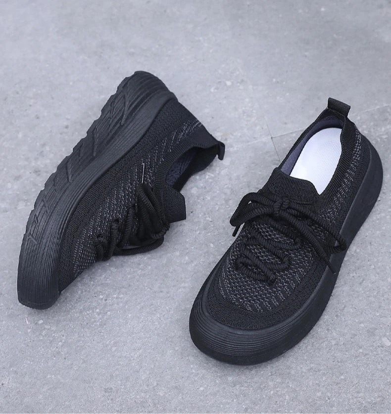 Damen-Sneaker mit Strickmuster, Mesh-Einsatz und Schnürung, dicke Plateausohle, atmungsaktiv, leicht, rutschfest, für Freizeit, Sport und Spaziergänge, ideal für den täglichen Gebrauch im Freien. – Detail 14
