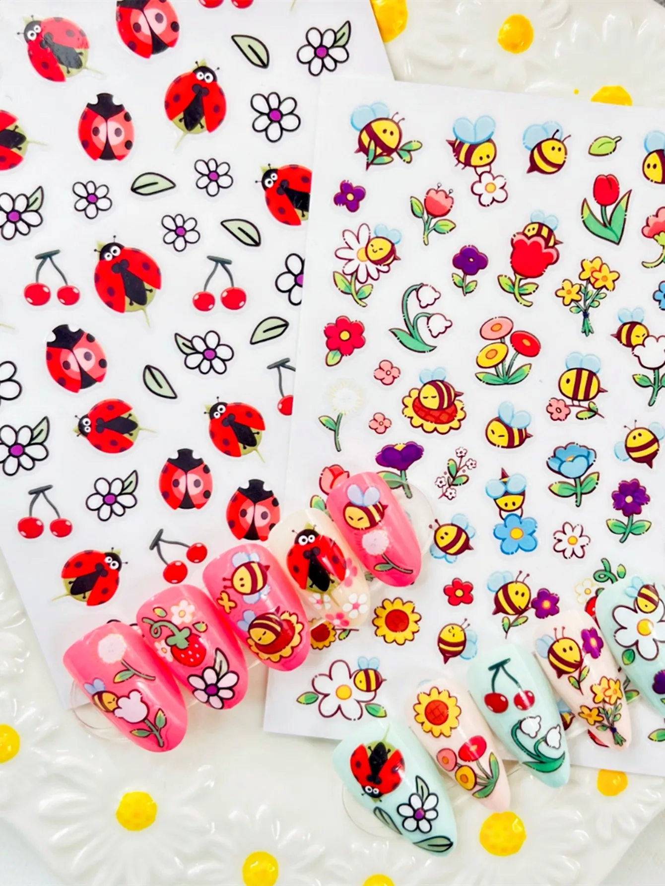 Newest Ladybug and Little Bee 3d Nail Art Sticker Nail Deco Slider TSC-534-536