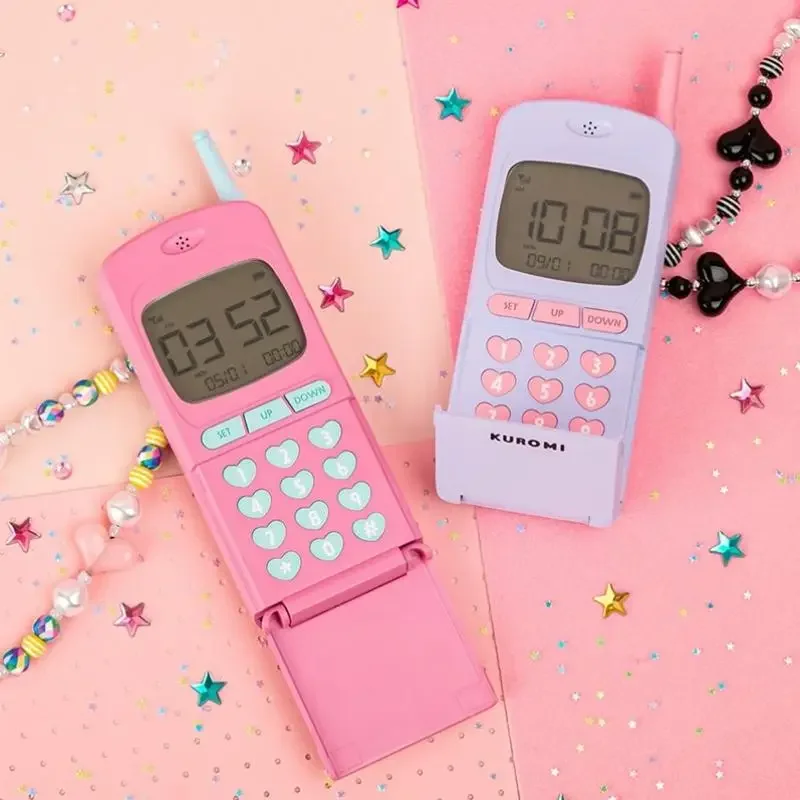 Mymelody Kuromi reloj electrónico de escritorio adornos de alarma muñeca bonita mesa Retro Colock teléfono Kawaii Anime juguete de peluche para regalo de niña