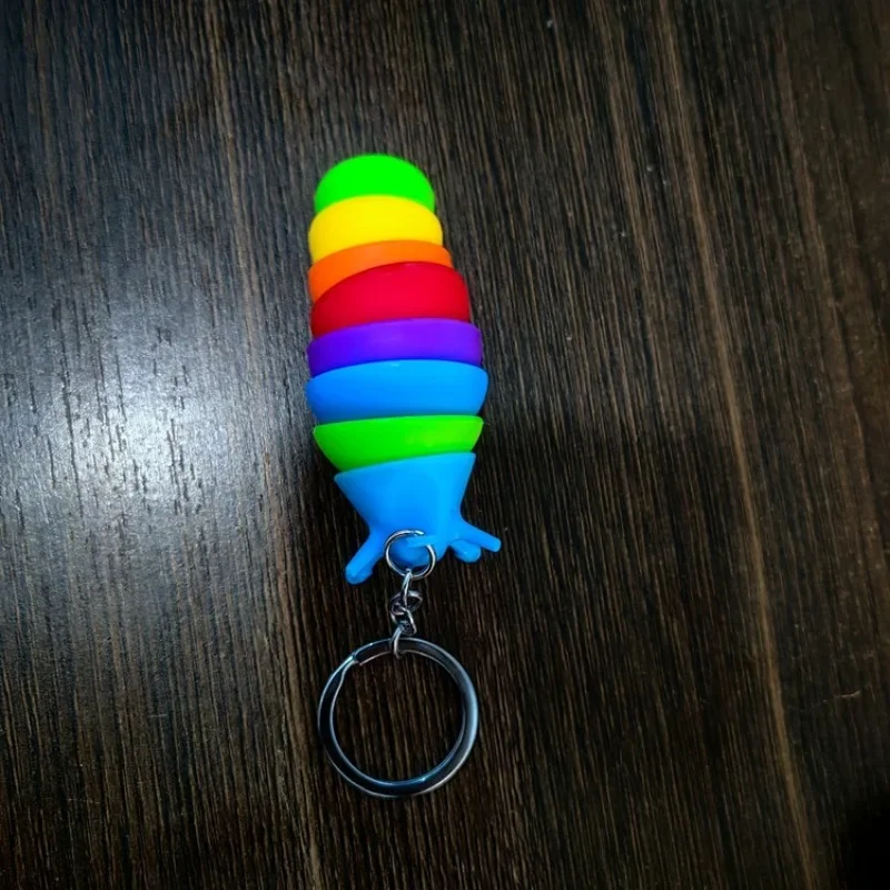 Mini Fidget Slug Keychain Toys 3D Articulated Stretch Caterpillar Sensory Stress Relief Flexible Hand Toy Keyring Bag Pendents