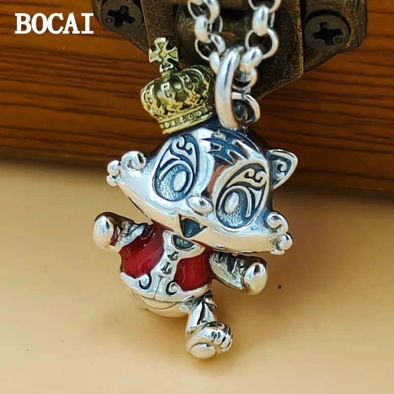 BOCAI New S925 Sterling Silver Retro Luxury Cool Style Fashion Versatile Little Tiger Pendant Gift for Girlfriend