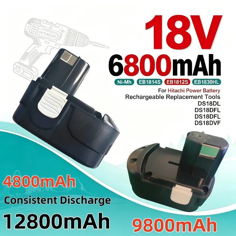 18V Nickel Metal Hydride Battery 4800mAh-12800mAh Compatible Hitachi EB18 Series DS18DL DS18DFL DS18DVF Power Tool Battery