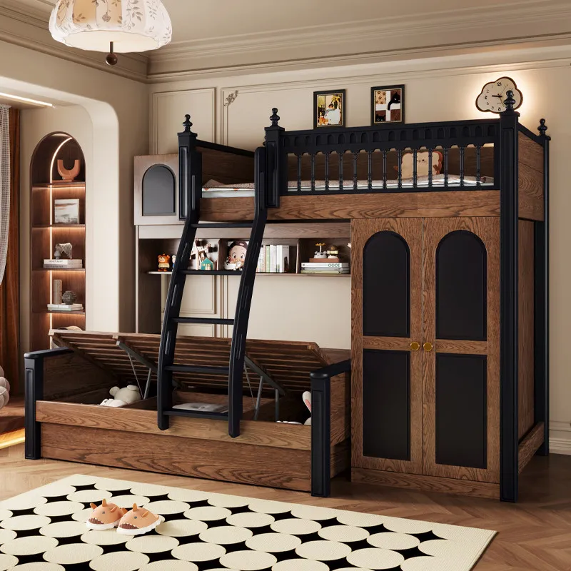 Medieval style dislocation type upper and lower beds Bunk beds All solid wood upper and lower bunks