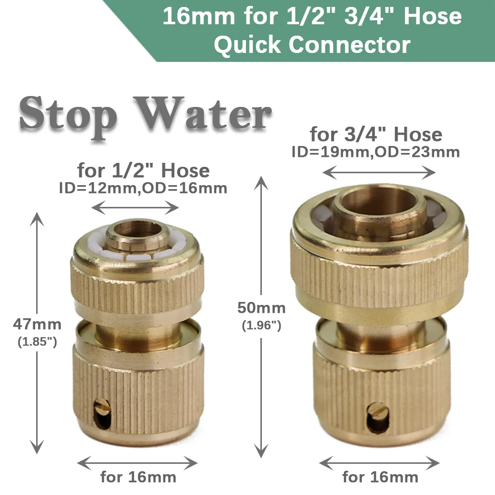 1PCS 16mm 1/2" 3/4" Hose Adapter Stop Water Connect Repair Brass Copper for Pipe Tube Garden Watering Accessories Coupling Joint