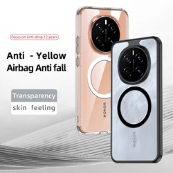 Translucent Shockproof Armor Case For Honor Magic 7 Pro Matte Skin Feel TPU Frame Magnetic Wireless Charging Plastic Phone Cover