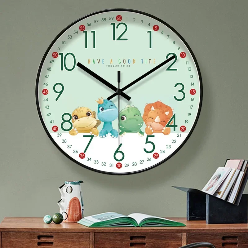 2025 New 10/12/14-inch Cartoon Dinosaur Wall Clock Modern Design Living Room Early Education Fashion Home Silent Quartz Clock