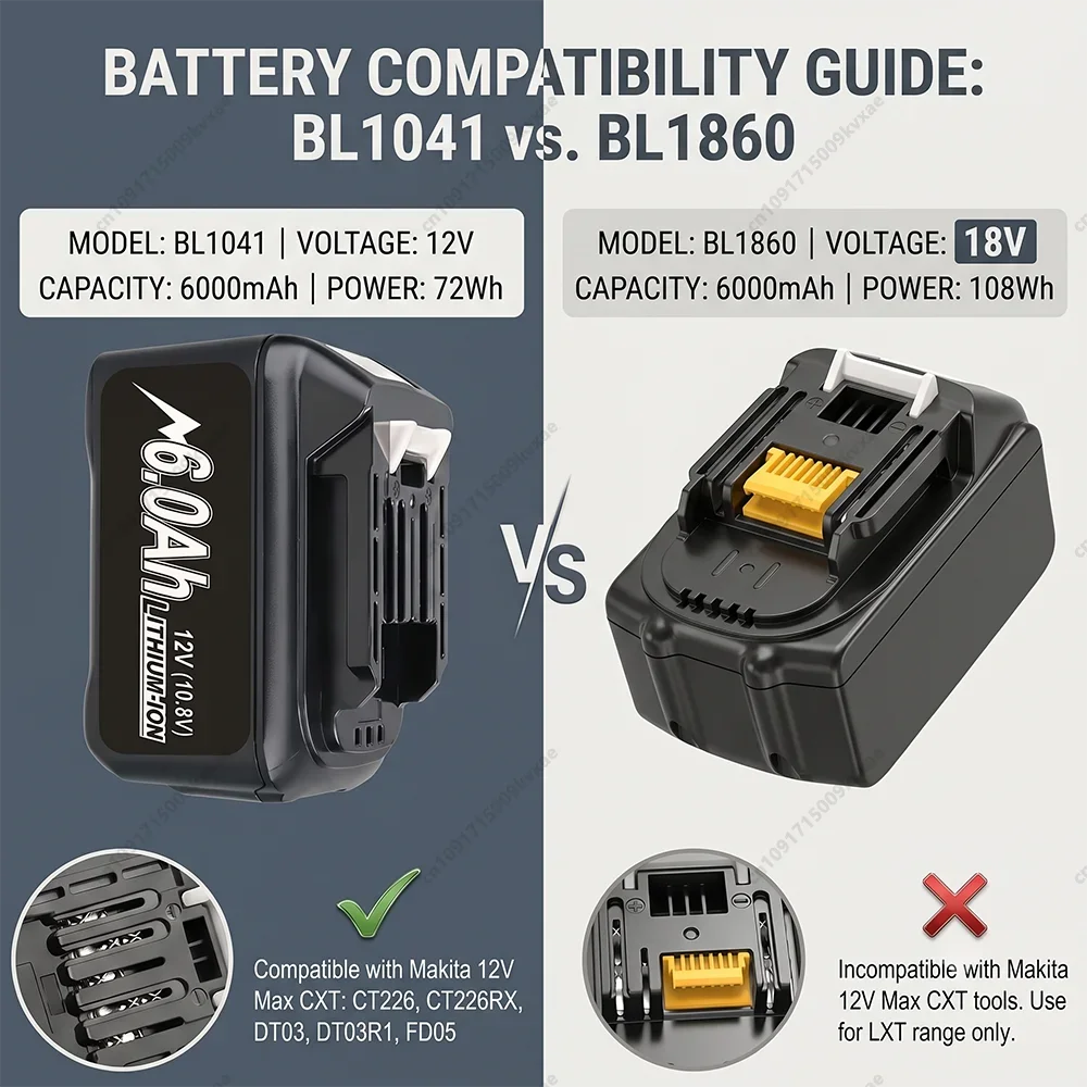 for Makita 12V Battery 6Ah Lithium Ion Rechargeable Pack BL1041B BL1021B BL1016 Electric Drill Power Tool Replacements