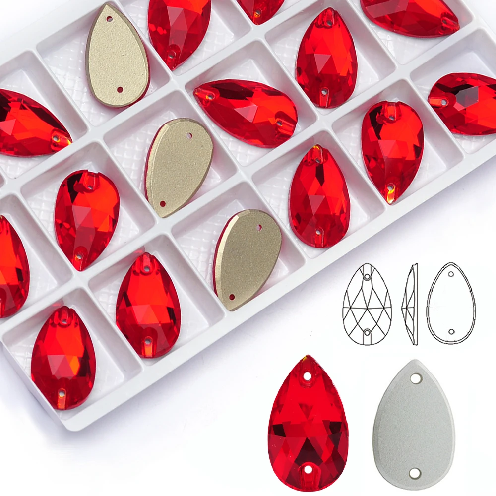 Cristales K9 Rojos Siam Claro para Coser, Piedras de Cristal Planas, Cristales de Vidrio en Forma de Lágrima, Pedrería para Coser en Prendas de Vestir