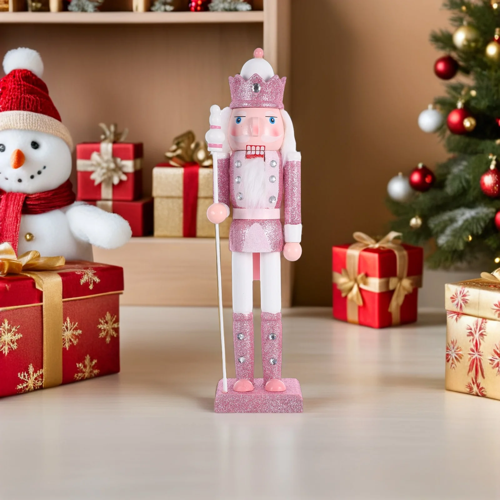 

38Cm Christmas Wooden Decoration Hand Carved Xmas Soldier Holiday Mantel Tabletop Shelves Decor Nutcracker Wooden Figures