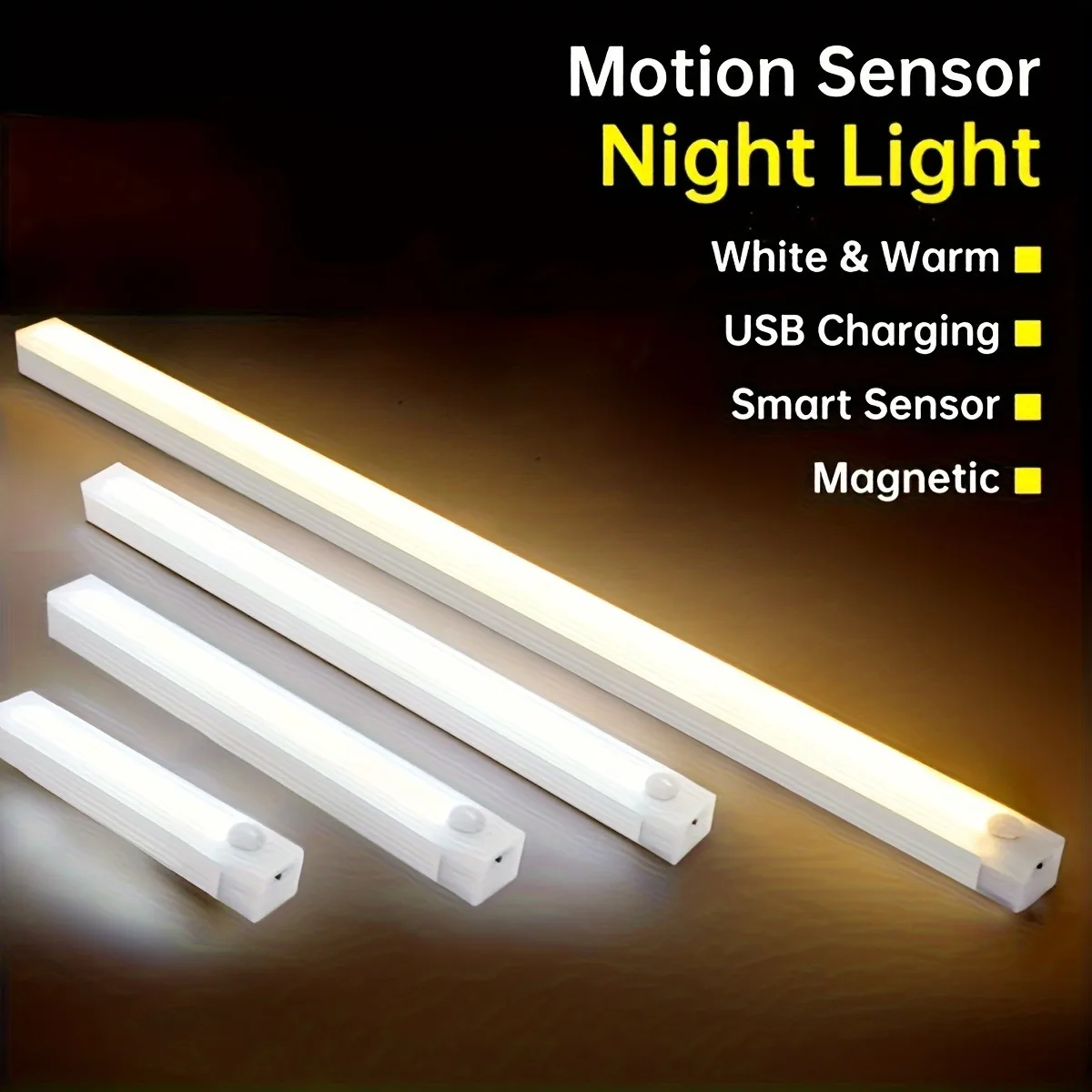 

20CM Night Light Kitchen Cabinet Bedroom Wardrobe Lighting Motion Sensor Lamp Wireless LED USB Type C Rechargeable Lamp