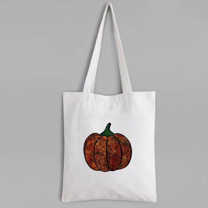 

Pumpkin Canvas Tote Bag Halloween Pumpkin Party Fashion Tote Bag Floral Shopping Bags Canvas Reusable Halloween Custom