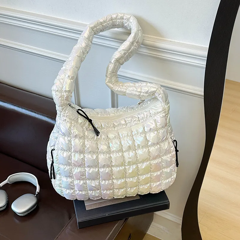

2025 New Fashion Women Puffer Padded Tote Bag Casual Quilted Bubbles Shoulder Bag Lady Gym Travel Underarm Bag Handbag