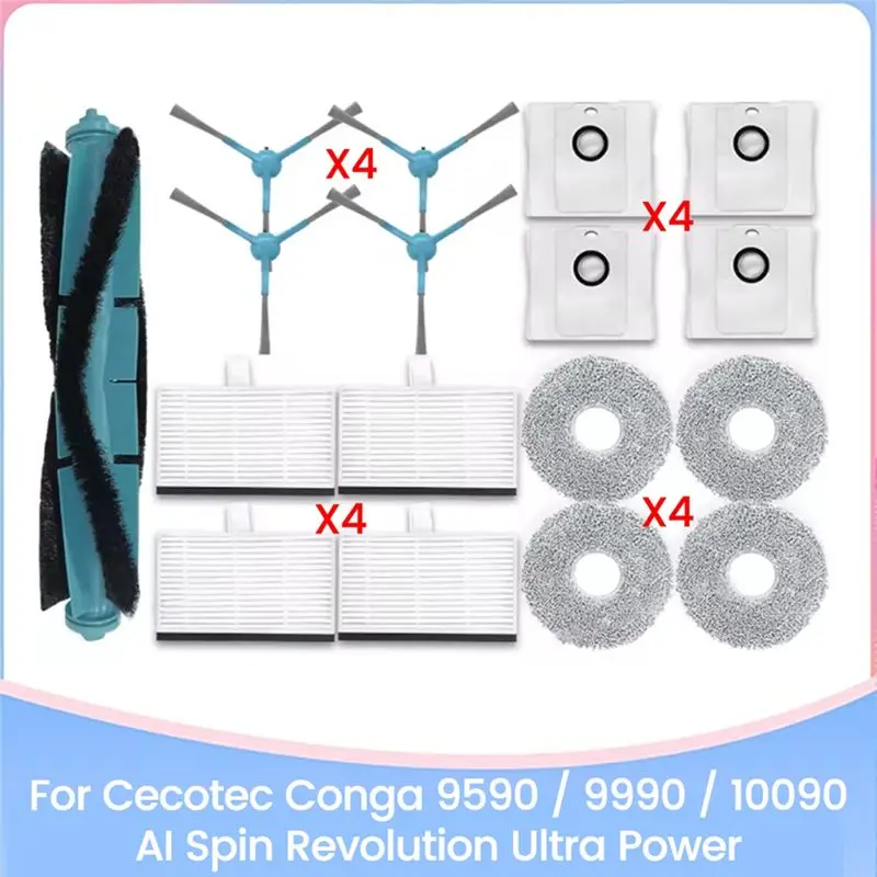 A010 para Cecotec Conga 9590/9990/10090 AI Spin Revolution Ultra Power repuestos cepillo filtro HEPA paño de mopa bolsa de polvo