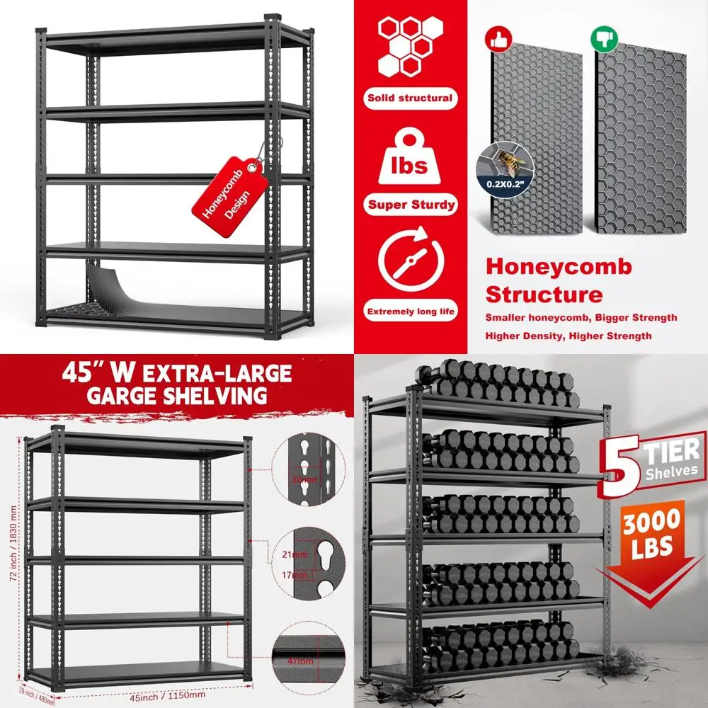 وحدة رفوف جراج شديدة التحمل 3000 رطل، رف تخزين 5 طبقات قابل للتعديل مع تصميم بدون مسامير، 72 ارتفاع × 45.2 عرض × 18.9 عمق ألومنيوم مي