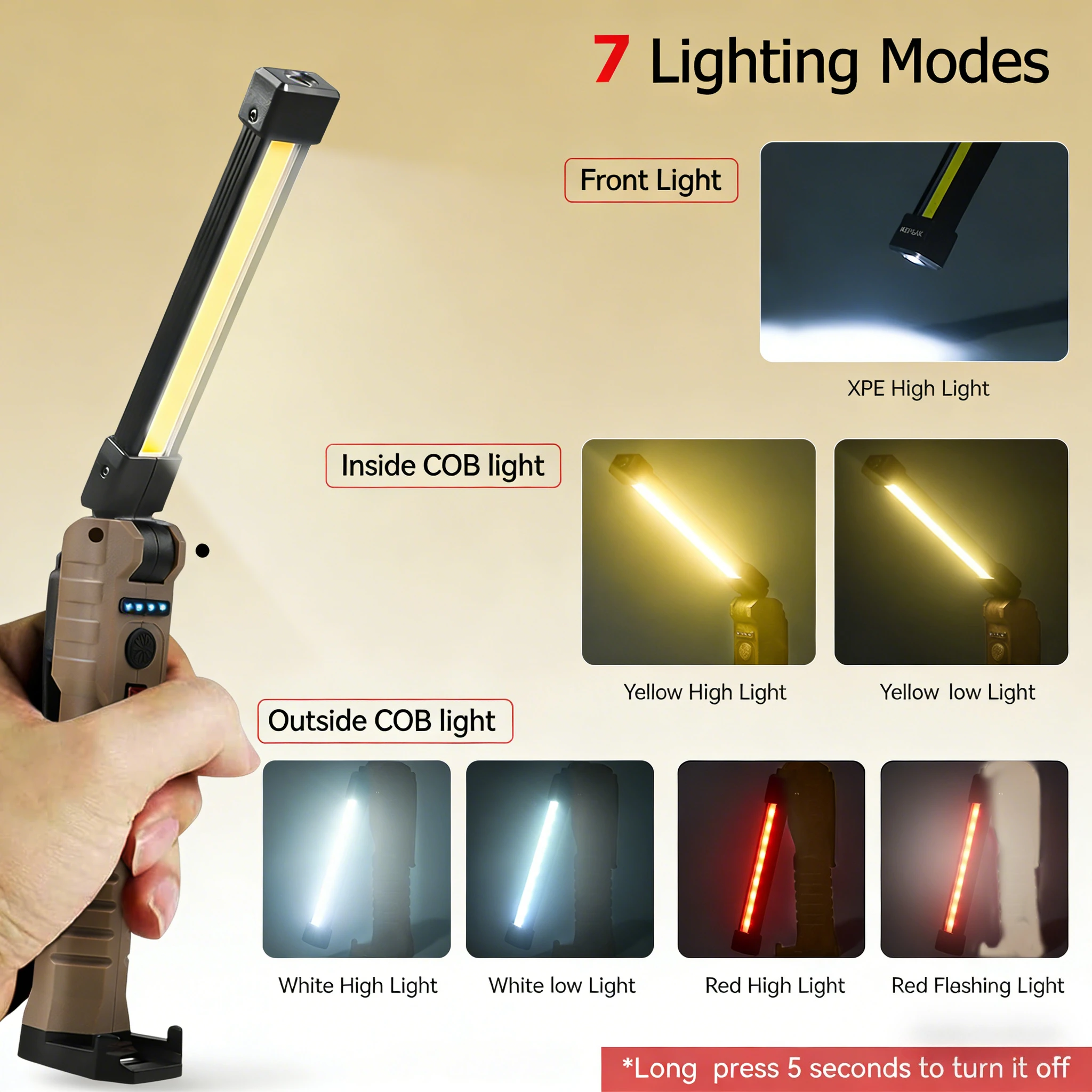 

Перезаряжаемый светодиодный рабочий фонарь, 7 режимов, 1200 мАч, IPX4, водонепроницаемый, магнитный, складной, с функцией Power Bank для кемпинга, аварийного ремонта