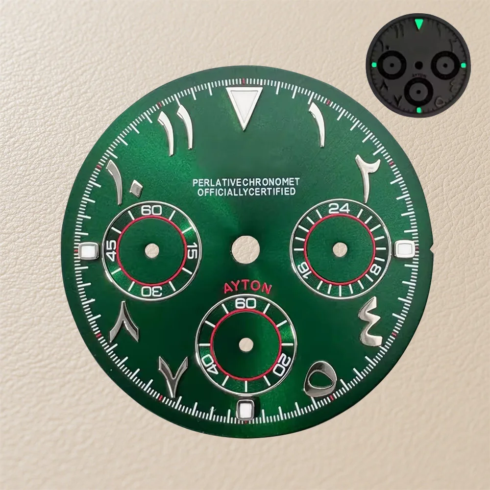 High Quality 29.5mm S Logo Panda Arab DTN Dial Fit VK63 Movement Green Luminous Watch Modification Accessories