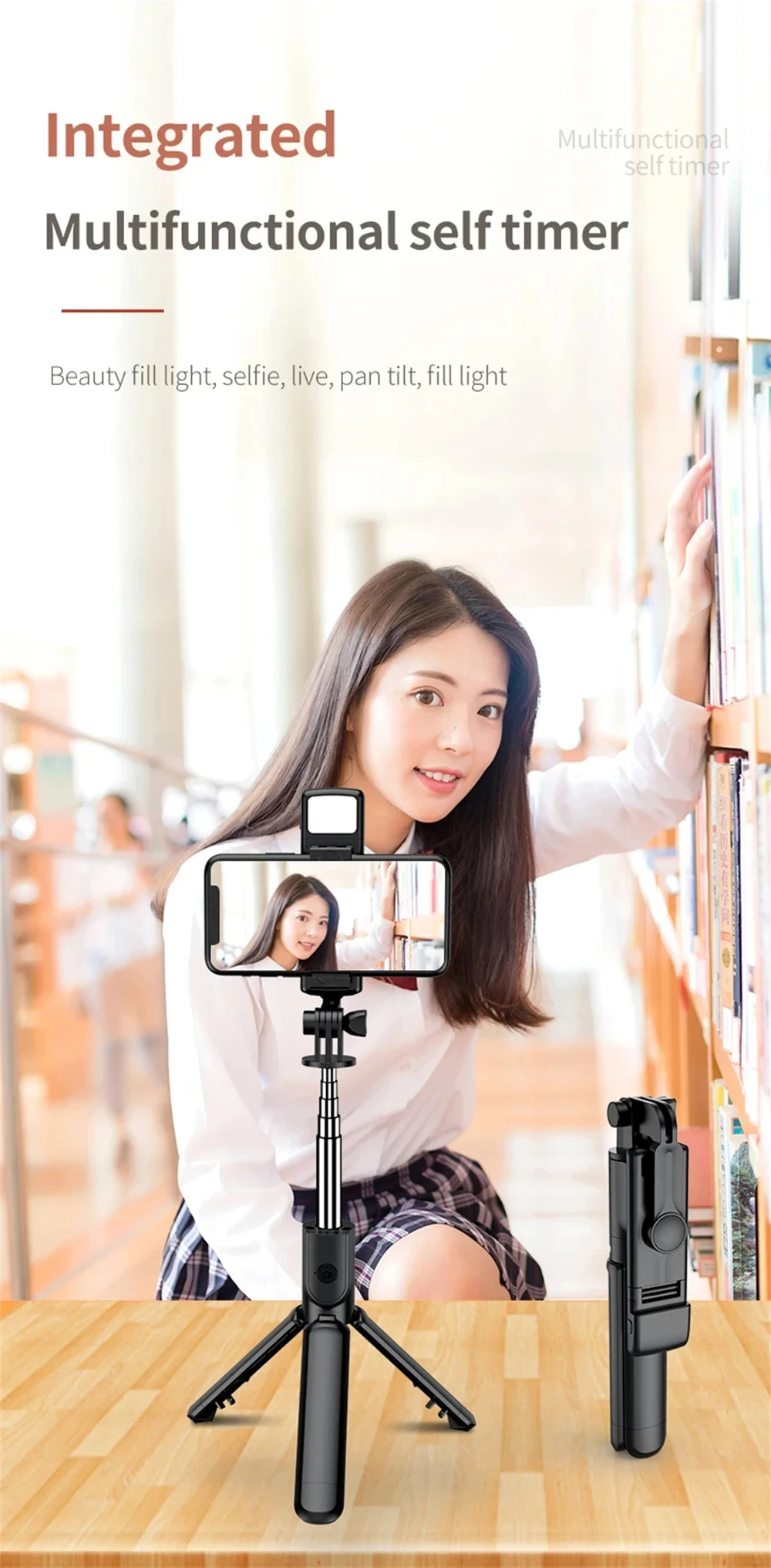 3In1 Bluetooth Wireless Selfie Tripod With Fill Light Shutter Remote Control Portable Foldable Monopod For I Smart_voghion.com