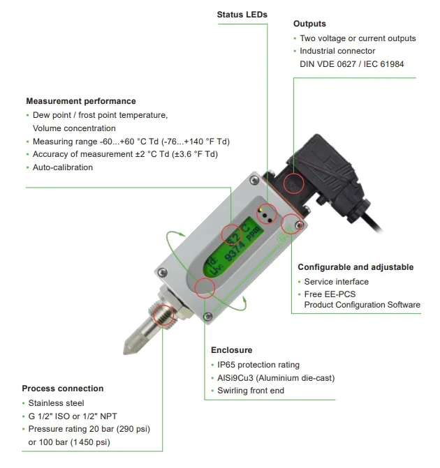 Dispositivo avançado de monitoramento de ponto de orvalho Michell Ee373 para medições precisas de temperatura