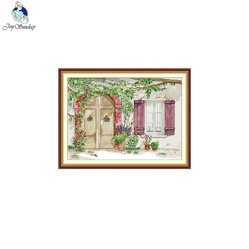 Joy Sunday Cross Stitch Kit Afternoon Courtyard HD Pattern Aida 16/14/11CT Counted Printed Canva DIY Embroidery Kit Craft Kit