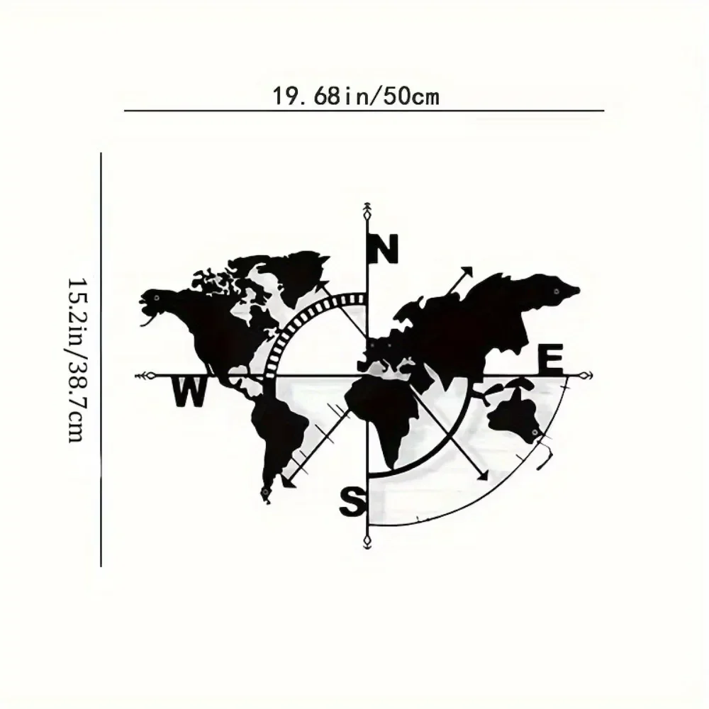 CIFbuy الحديد المطاوع خريطة العالم جدار الفن المعدني البوصلة ديكور المنزل دائم الحديثة الكلاسيكية ديكور داخلي معلق