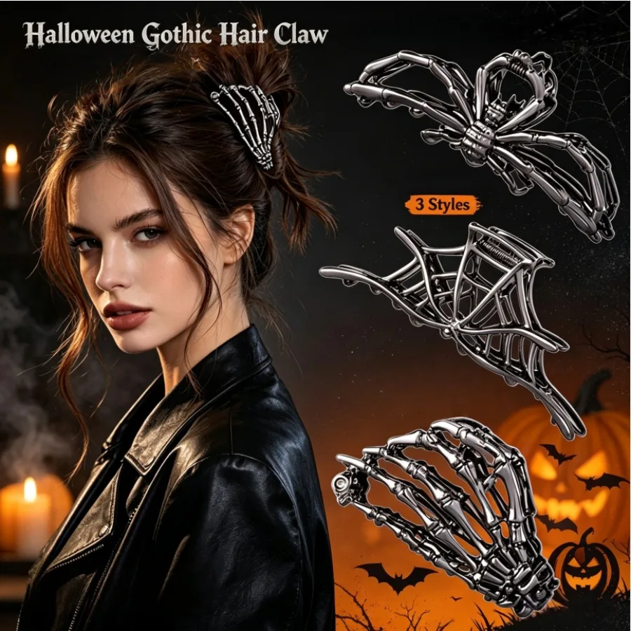 1/2/3pcs Halloween Hair Clips Gothic Spider Barrette Clamps Vintage Shark Clips Halloween Hair Accessories for Thick Thin Hair