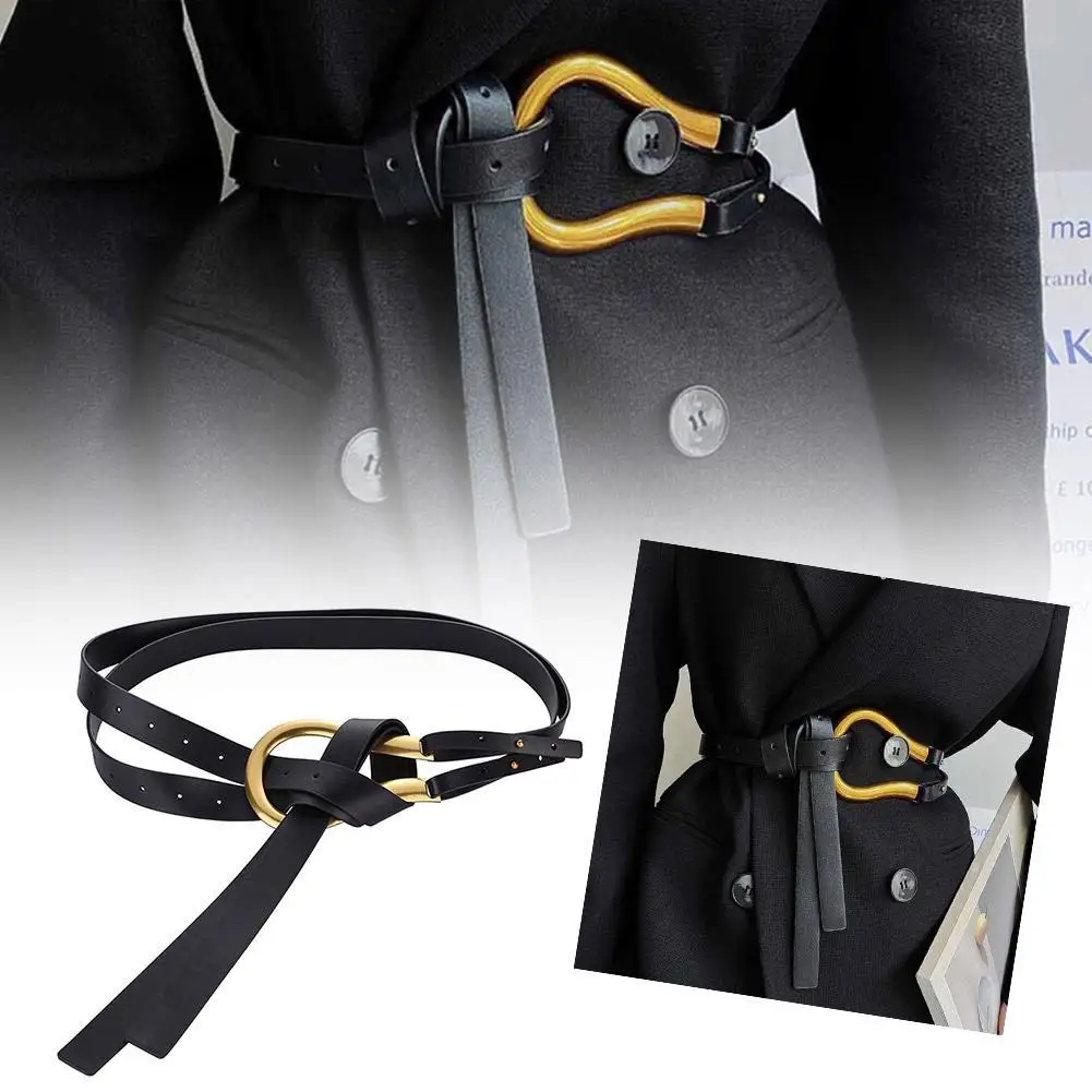 

NEW High-looking Simple Style Woman's Suit Belt With Waistband Wide Belt Large A Button With Decoration Skirt Horseshoe Acc O8R5
