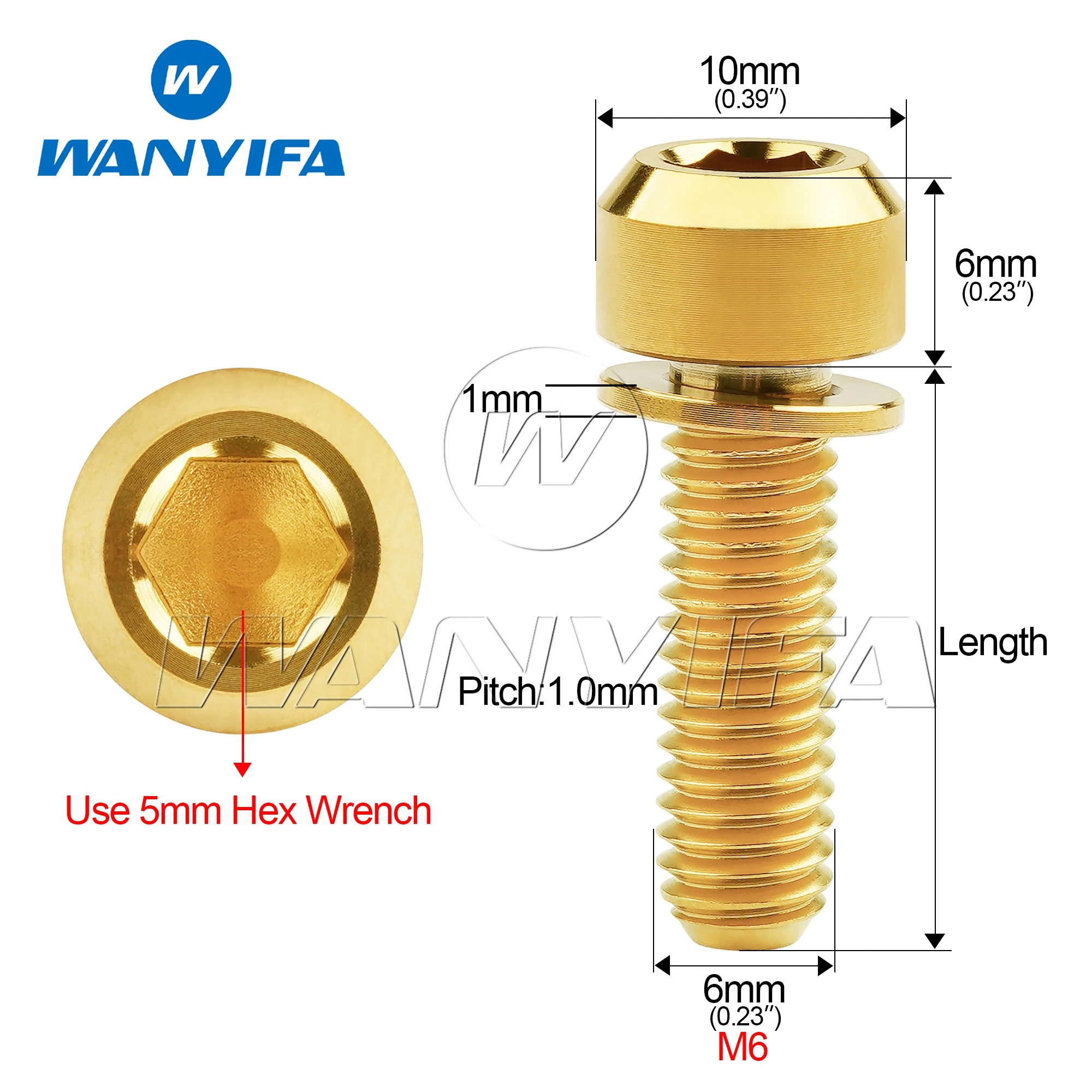 Wanyifa Ti Bolts M6x16 18 20 25 35mm Allen Hex with Washers Screw for Bicycle V brake Hub Fixed