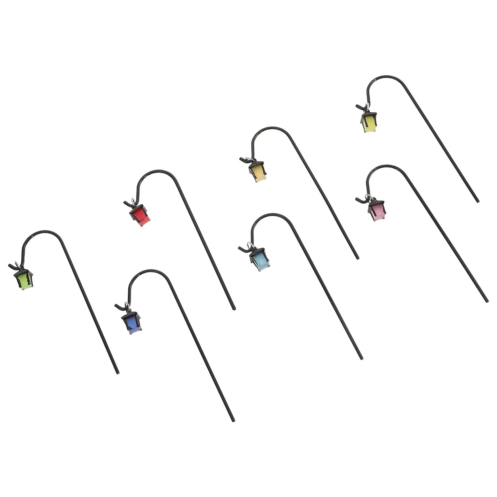 7 pcs Metal Shepherd Hooks Garden Plant Label Lanterns Outdoor Halloween Christmas New Year Glow In The Dark Lantern Miniature