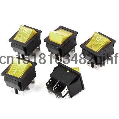 5 Pcs Yellow Light DPDT Snap in Rocker Switch 15A 250VAC 20A 125VAC