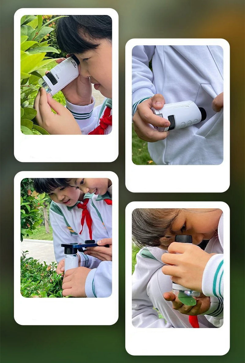 Childrens Microscope Biological Sciences Toy Kit 60-180X Educational Mini Pocket Handheld Smart Phone Microscopes Outdoor Toys