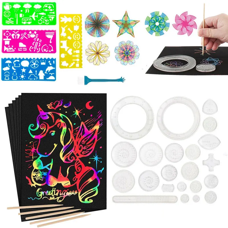 Rainbow Magic Scratch Off Notes Cards Drawing Stencils Children Crafts Projects Kit Girls Boys Birthday Christmas Gift Art Set