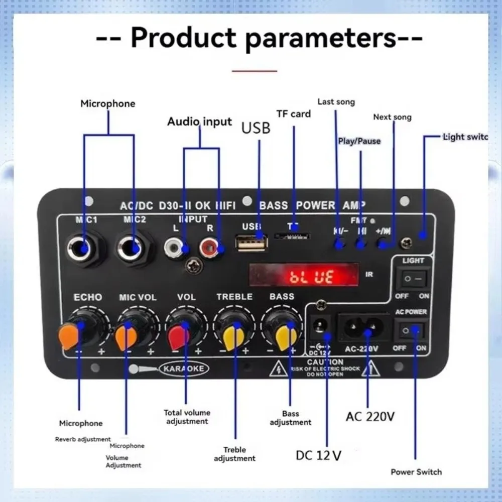 Dual Mic Input Digital BT Amplifier Board Rechargeable Bluetooth Enabled Karaoke Amp Speaker Digital Control DIY Version