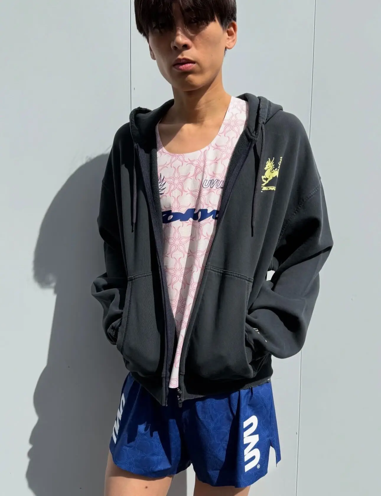 UVU TOKYO’26 Limited Washed Zip‑Up Hoodie Jacket Unisex Vintage Sweatshirt For Running Gym Fitness Training Casual Outerwear