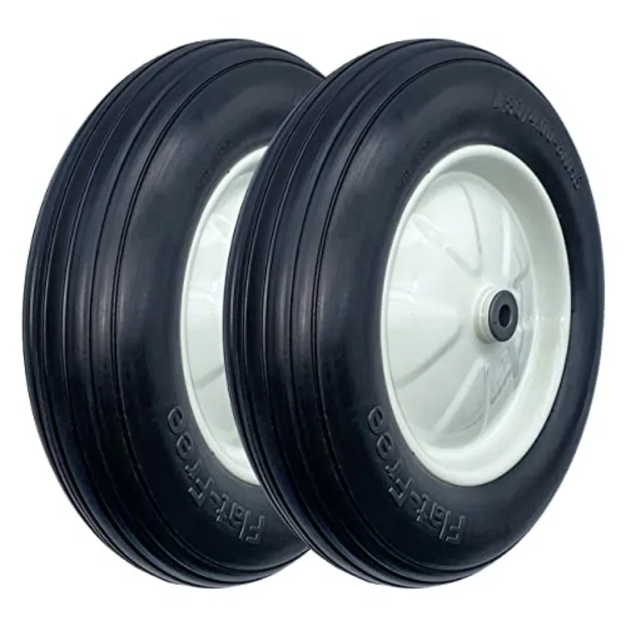 

2-Pack of 4.80/4.00-8" Flat Free Tire on Wheel, 16"Universal Solid Wheelbarrow Tire, 3"Center Hub with 3/4" Bearings, Steel Rim