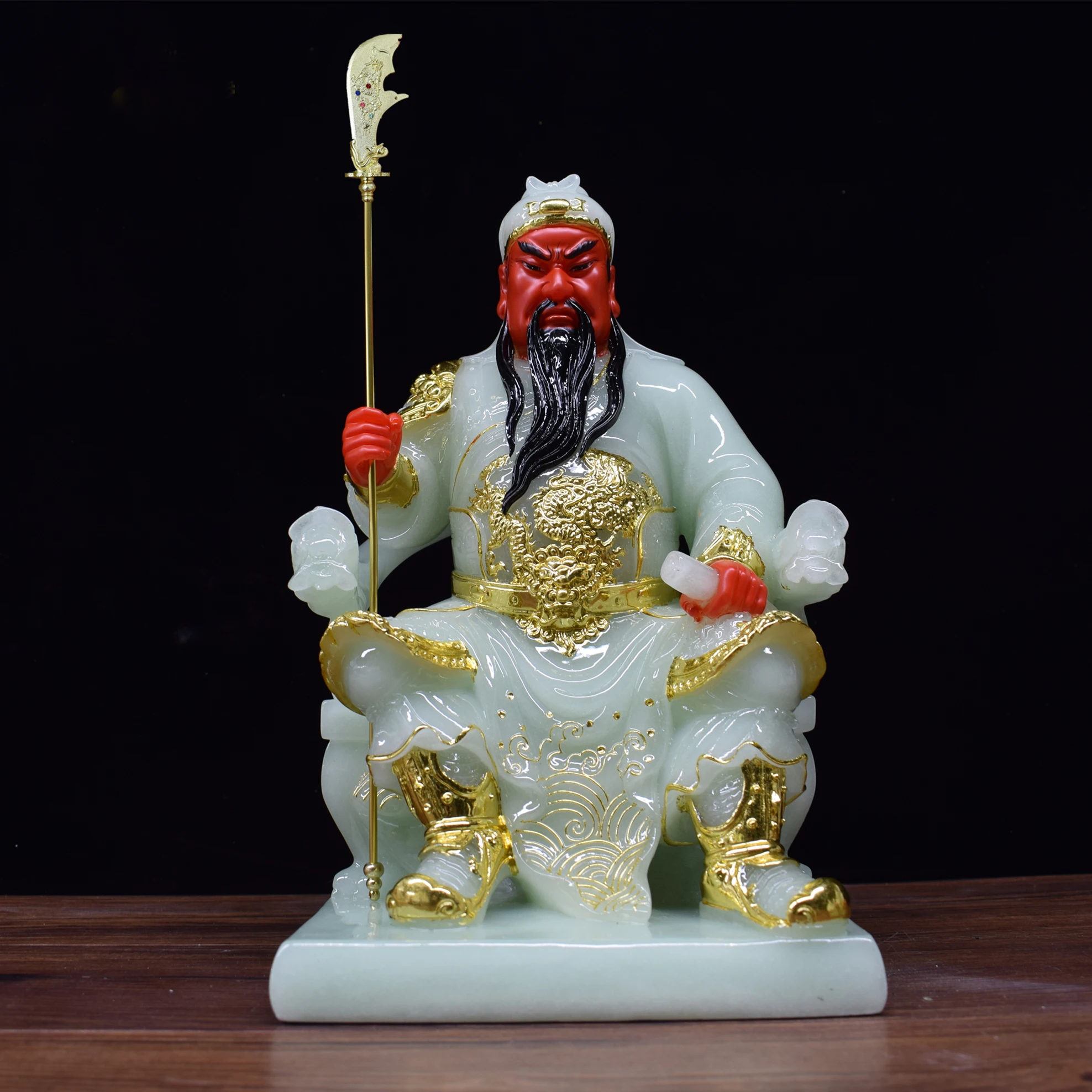 Southeast Asia Home store COMPANY High-grade God of wealth RED GUAN GONG DI ER YE Good luck ZHEN ZHAI jade gilding statue