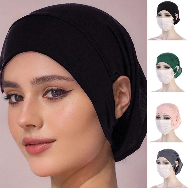 Hijab Jersey Muslim Women Under Hijab Cap with Ear Hole Inner Hijab Cap Round Forehead Underscarf Bonnet Turbante Mujer Hat