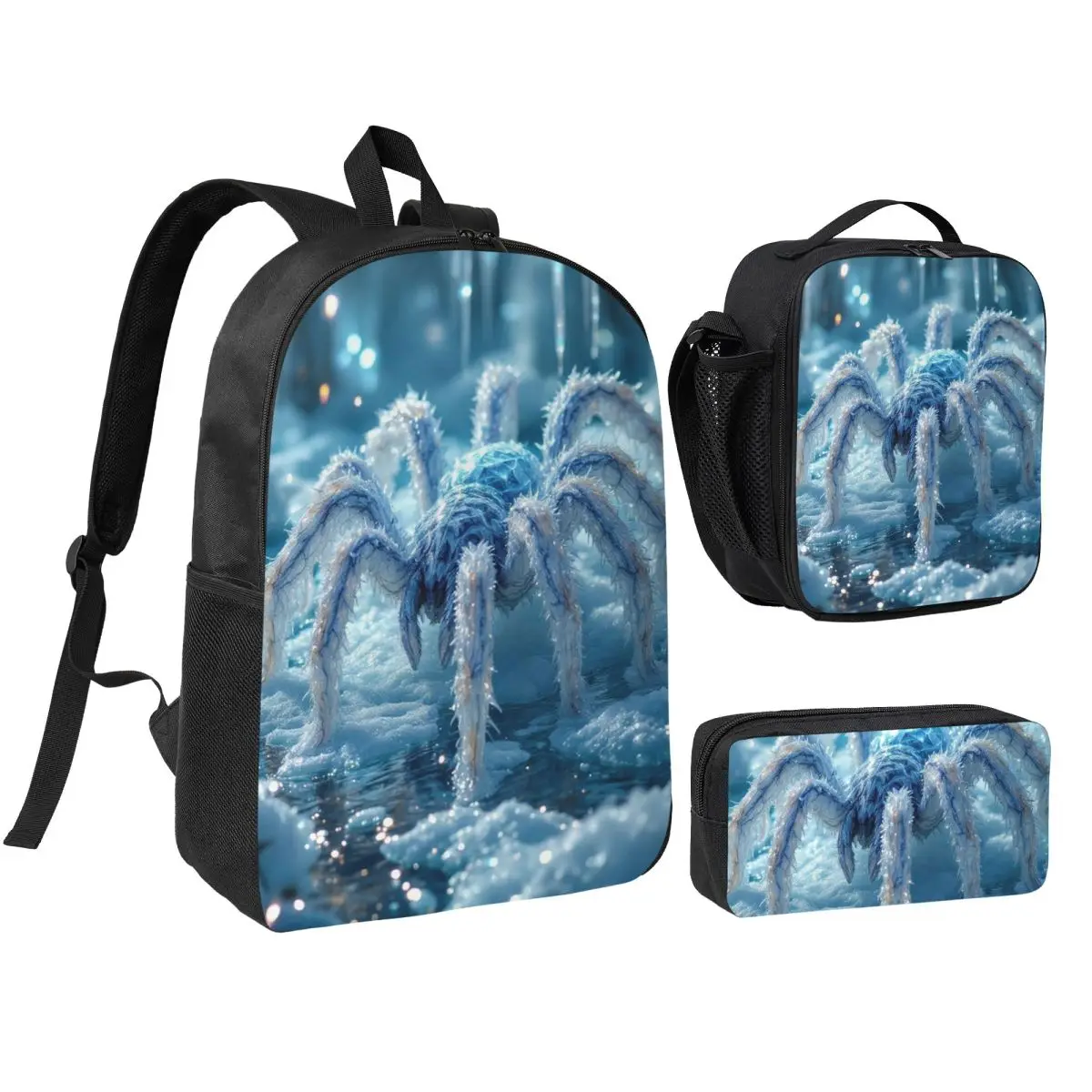 Gothic Winter Spider And Ice Cave Backpack Student BookBag School Bag Shoulder Bags 3ps Insulated Lunch Bag Pencil Case