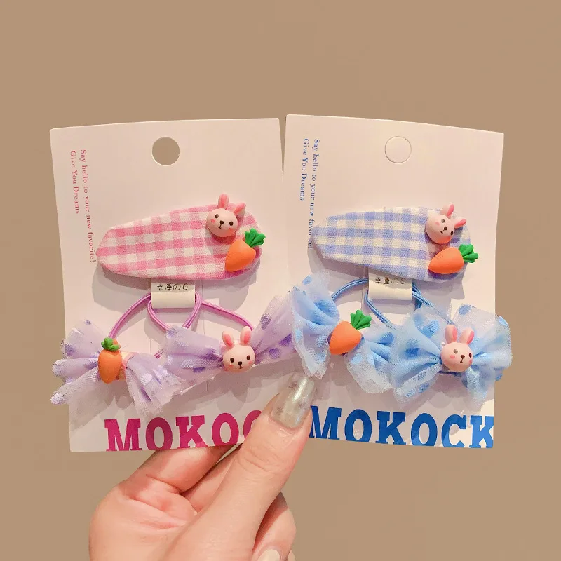 2/3/5 Stück/Set Neue Niedliche Hasen-Haarspangen mit Schleife und Blume, Haargummis ohne Haarschäden, Hochelastische Haarklammern für Babys, Kleinkinder und Kinder