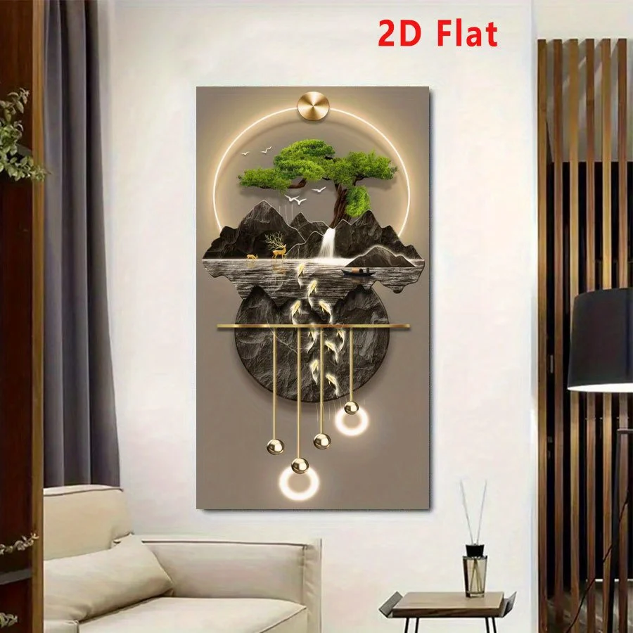 Modern Chinese Landscape Painting - Elegant Minimalist Asian Scenery Suitable for Living Room, Bedroom, Office - Chinese Calligr