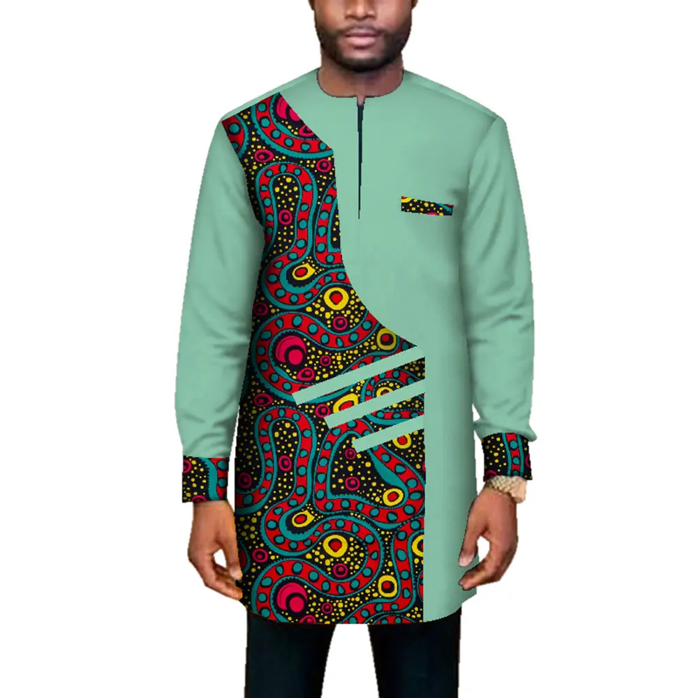 New Trendy African Men Clothes Male Long Sleeve Patchwork Dashiki Long Tops Causal African Print Clothing Wedding Party WYN669